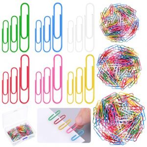 Glarks Lot de 750 trombones color&eacute;s &ndash; 2,8 cm, 3,3 cm, 5,1 cm, couleurs m&eacute;lang&eacute;es avec bo&icirc;te de rangement pour papiers, bureau, &eacute;cole et usage personnel (GIEMOR, neuf)