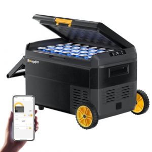 BougeRV CRS 40L Glacière à Compresseur avec Roues Poignée Étanchéité IPX4 Congélateur Réfrigérateur à Compression 12/24V 220V pour Voiture Camping Voyage Bateau Contrôle APP -20℃~20°C (BougeRVUK, neuf)