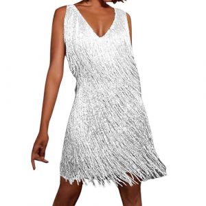 Générique Robe à Franges pour Femme, Tenue Disco années 70, Costume Charleston des années 20, Mini Robe Soiree Femme Chic Paillette Costume Samba Femmes Robes Danse Latine Femmes Robes Soiree (holid-amu, neuf)