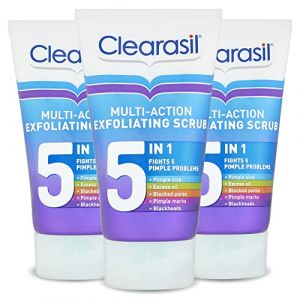 Clearasil Lot de 3 gommages exfoliants 5 en 1, pour peaux sujettes à l'acné, débouchent les pores, réduit les points noirs, les boutons et l'excès de sébum, prévention quotidienne des taches, lot de (WHAT EUROPE BUYS, neuf)