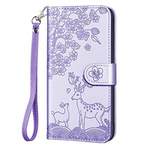 Aisenth Coque pour Samsung Galaxy A52 5G, Fleur Cerf Sika Animaux Motif &Eacute;tui &agrave; Rabat, Housse de Protection en Cuir Synth&eacute;tique Portefeuille avec Fentes pour Cartes, Fonction de Support, Mauve (Aisensi, neuf)