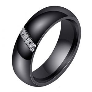 HIJONES 6MM Blanc & Noir C&eacute;ramique Bague Plaine pour Femme avec Zircone Cubique Bande de Engagement Mariage Une Rang&eacute;e Noir Taille 62 (HIJONESeurope, neuf)