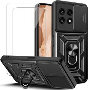 KUSINHOKA Coque pour Oneplus 13R 5G avec entille Coulissante Couverture et Support Rotatif + [2 Pièces] Verre Trempé, Étui de Protection Qualité Militaire [Antichoc] Rigide Housse, Noir (DIMANY, neuf)