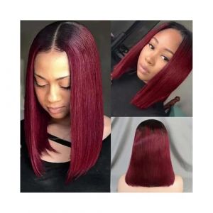 Perruques de cheveux humains courts en cheveux humains pour femmes, perruques lisses 4 x 4 avec dentelle frontale, cheveux humains pr&eacute;-&eacute;pil&eacute;s, perruques en dentelle en T, perruques de cheveux Remy (linjie20248, neuf)