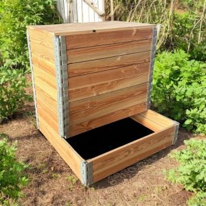 Composteur en Bois 600L en Douglas Naturel avec Couvercle (BleuBlancRouge, neuf)