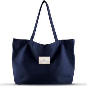 Emma Jonasson Sac en toile de jute avec fermeture éclair et poche intérieure - Sac de courses élégant pour femme - Sac de courses avec longue poignée - Sac parfait comme sac fourre-tout, sac en tissu, (Emma Jonasson, neuf)