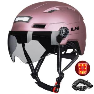ILM Casque Velo VTT Homme Femme Casques de Cyclisme Adulte Visiere avec Cadenas Lumi&egrave;re LED Avant et Arri&egrave;re Rechargeables par USB E3-10L,Rose,S/M (ilovemotor, neuf)