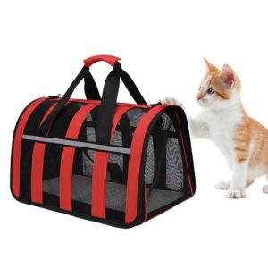 Treer Sac Transport Chat, Sac de Transport pour Chat Respirant et Pliable, Caisse de Transport Chat avec Matelas Souple, Sac Chat pour Voyage en Avion-Rouge M (Lukery, neuf)