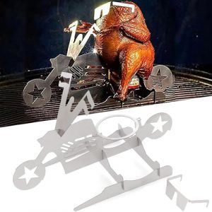 XFLYP Acier Inoxydable Support à Poulet, Vertical Rôtissoire à Poulet, Support à Poulet Barbecue Amovible avec Plateau égouttoir, pour Four, Barbecue, Accessoires Gril, Camping(Poulet rôti à moto) (FXXF, neuf)