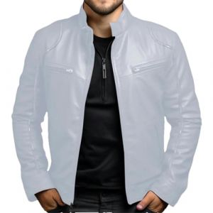 GaoLeAve V&ecirc;tements pour hommes en cuir pour le printemps et l'&eacute;t&eacute; Veste en cuir avec col montant punk pour hommes Veste en cuir pour hommes pour le printemps et l'automne, blanc, XXL (shanghuimaoyi123, neuf)