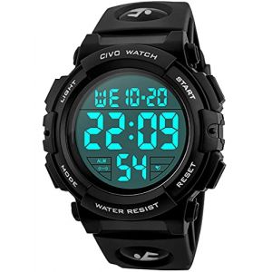 CIVO Montre Homme Sport Militaire étanche Montre Digitale Chronomètre Alarme Lumière LED Montres Bracelet Hommes Numerique Mode Grand Cadran Noir (CIVO Direct-FR, neuf)
