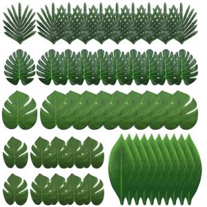 CATELL 50 Pcs Feuille De Palmier Artificielle Simulation Feuille Artificielle Decoration Feuilles Artificielles Feuille Tropicale Vertes Feuilles De Palmier Artificielles pour Luau Hawaïen Fête (JRD-EU, neuf)