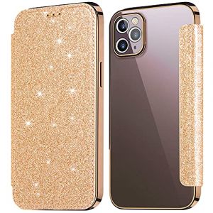 KOUYI Coque Compatible avec iPhone 12 Pro Max, Paillettes Strass Bling Fin &agrave; clapet Folio en Cuir PU avec Emplacement pour Carte Coque arri&egrave;re TPU Souple pour iPhone 12 Pro Max 6,7 Pouces (Or) (Kouyi EU Store, neuf)