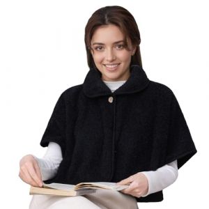 RUIXIA Poncho Chaud pour Femme Cape Courte en Peluche Femme Ch&acirc;le Polaire Hiver avec Boutons Couverture Chaude Cape Ch&acirc;le D'&eacute;paule pour Maison Bureau (Noir) (RUIXIAMUK, neuf)