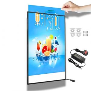 Cadre d'affichage LED A2 (420 x 594 mm) - Verre tremp&eacute; - Tableau de menu r&eacute;tro&eacute;clair&eacute; pour restaurant, magasin, caf&eacute; - Panneau lumineux (noir) (Premier Bond Distribution, neuf)