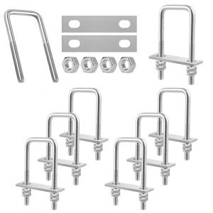 GOEDCH 8 Pièces Boulons en U M8: 304 Inox Acier U Pince Boulon avec 32 Écrous et 16 Tôle, 40mm x 100mm Boulon U M8, Étrier de Fixation en U Bolt pour Fixation de Tube et Bateau Remorque (VENIZELOU-EC, neuf)
