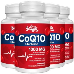 CoQ10 avec L-Glutathion 1000mg Gélules(4 Paquets) - 100% Coenzyme Q10 Fermentée, Coenzyme Q10 Hautement Dosée, Antioxydant Coenzyme Q10, Sans Soja, Sans Gluten, Non-GMO, Végétalien (Grosvain Teenset, neuf)