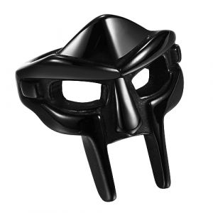 Flongo Bague Homme Acier Inoxydable Masque Spartiate,Bague Biker Motard Homme,Bague Noir Viking Gothique,Cadeau pour Homme,Noir (Flongo, neuf)
