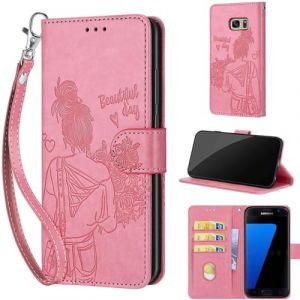 TOMYOU Coque pour Samsung Galaxy S7 Étui, Premium en Cuir Portefeuille Housse Etui avec Fentes pour Cartes Magnétique Coque pour Samsung Galaxy S7 Rose (WGR Global Business, neuf)