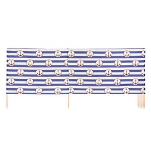 Ladeheid Paravent de Plage avec Poteau en Bois Accessoire Pratique de Plage LAEX001 (Stripes/Ancres-2, 6 m) (Hisert, neuf)