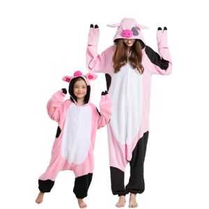 DarkCom Pyjama Cosplay Animal,Cochon Pie Onesie pour Parents et Enfants,Combinaison Doux et Confortable, Parfait pour Halloween & No&euml;l en Famille XL (DarkCom-fr, neuf)