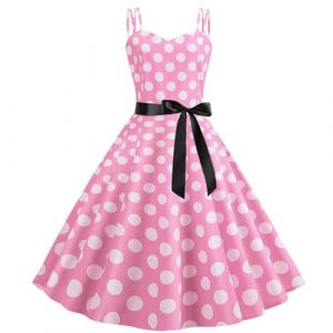 Robe rockabilly pour femme ann&eacute;es 50 vintage sans manches &agrave; pois - Robe de coctail Swing Mode ann&eacute;es 60 - Robe festive &agrave; bretelles spaghetti - Robe tunique - Robe de soir&eacute;e - Robe de bal - Costume de (Meimessle, neuf)