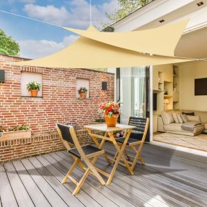 jarolift Voile d'ombrage Pare-Soleil Triangle isocèle, Hydrofuge, Brise-Soleil pour terrasse Jardin Balcon, Tissu Polyester 400 x 400 x 400 cm Sable (Jalousiescout Shop, neuf)
