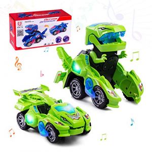 Highttoy Jouet Dinosaure Transformable Enfant, Voiture Dinosaure Transformable Electrique Automatique avec LED et Son, Cadeau Enfant 3 4 5 6 Ans Gar&ccedil;on Fille, Vert (Highttoy, neuf)