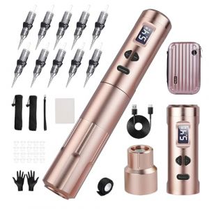 kit Tatouage, K6003 Kit de Tatouage Microblading, Machine à Tatouer Sans Fil, Machine a Tatouer Kit Complet avec 2*batteries,10*Cartridge Needles, écran OLED pour Sourcils, Lèvres et Eyeliner(Rose) (INKCHUM, neuf)