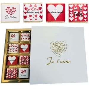 Boîte de Chocolats - Coffret de 32 Carrés de Chocolat Pour Lui Dire Je t’Aime - Chocolats au Lait et Noir à Offrir - 100% Pur Beurre de Cacao - Fabriqué en France par Chocolat de Mariage - 160 Gr (Chocolats Personnalisés, neuf)