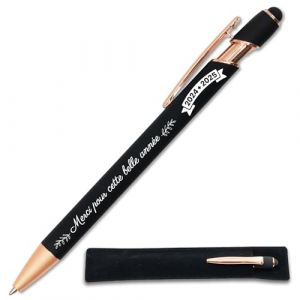 Stylo Merci pour cette année 2024-2025 - Idée cadeau fin d'année scolaire Maitresse, Atsem, collègue - Stylo tactile personnalisé gravé en métal + étui tissus (Noir) (StarMaker, neuf)