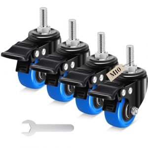 Humagineer 50mm Roulette Pour Meubles Tige Filet&eacute; M10 x 1,5x 30mm, Silencieuses Roulettes Etendoir Capacit&eacute; 270KG, 360 Degr&eacute;s Roulette Pivotantes avec Frein pour Meubles, Barbecue, Chariots, Transport (YUHOULIFE, neuf)