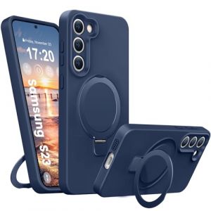 BENTIACC Coque Silicone Liquide pour Samsung Galaxy S23, Anneau de Support magn&eacute;tique, &Eacute;tui de Protection Antichoc 4 Couches, Doublure en Microfibre Souple antirayures pour Samsung S23 (Bleu fonc&eacute;) (Gang ruo gu, neuf)
