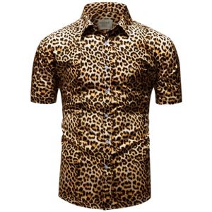 fohemr Hommes Léopard Chemise à Manches Courtes Button Down Motif Animal tigré Chemise d'été Jaune Small (fohemr, neuf)