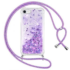 Vauki Coque pour iPhone 6/iPhone 6s avec Cordon, Paillette Liquide Transparent Crystal Glitter Housse, Protection Antichoc Silicone Souple TPU Bumper Case,R&eacute;glable Collier pour iPhone 6S, Violet (HARMONIQUE WAY, neuf)