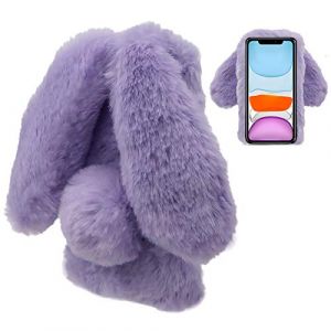 LCHDA Coque Lapin pour iPhone 13 Mini 5,4 Pouces, Mignon Peluche Faux Fourrure Oreille Souple Poilu Doux Silicone TPU Pare-Chocs Anti-Choc Anti Poussiere Incassable Housse &Eacute;tui de Protection - Violet (LCHDA-EU, neuf)