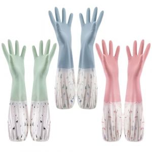 ACMEDE 3 Paire Gants M&eacute;nage avec doublure en flocage Longs Gants de vaisselle n PVC R&eacute;utilisables Gants De Nettoyage De Cuisine Pour laver la vaisselle Nettoyage du linge Taille S M L (Acme Co,., neuf)