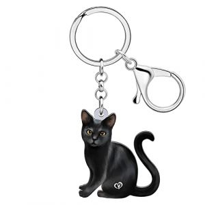 WEVENI Porte-cl&eacute;s chat noir mignon Porte-cl&eacute;s animaux Cool Cat Lover Cadeaux pour femmes filles enfants sac &agrave; main Charms sac &agrave; dos Accessoires (Noir) (WEVENI, neuf)