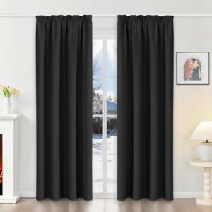Runy&eacute;la Rideau Occultant Thermiques Isolant 120x230(LxH) Lot de 2 avec Galon Fronceur Anti Froid et Chaleur, Rideaux Opaque Anti UV D&eacute;coration Int&eacute;rieure Chambre Salon Noir (Runi-EU, neuf)