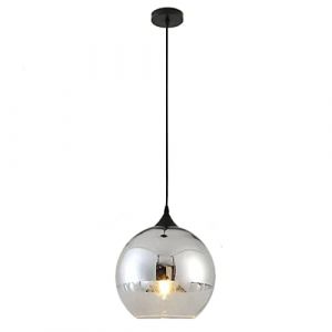 Euone_Clothes Suspension Luminaire avec Abat-jour Boule en Verre Semi-plaqué, Lampe Suspendue de Plafond Moderne, Lustre de Chambre de Salle à manger de Cuisine (Argent, 20cm) (S-Cevada, neuf)