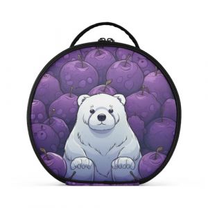 Dessin Animé Fruit Violet Ours Blanc Créativité Trousse Sac Cosmétique Circulaire de Maquillage Pochette Sacs avec Cloisons Amovibles pour Voyage Filles (HULAHULA, neuf)