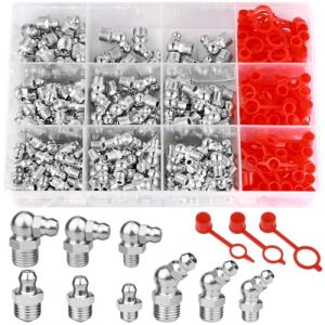 MirraSwit 270 Pièces Assortiment de Graisseur a Visser, M6 M8 M10 Raccords de Graisse, Filetés de Graissage Conique, Droit Graisse Raccord 45° 90° 180 pour Équipement Mécanique (HONGQISHUN, neuf)