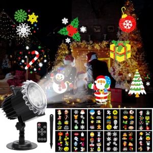 ROVLAK Projecteur Noël Exterieur Intérieur, Projecteur Lumière Noel de Étanche avec 12 HD Diapositives et Télécommande, Lampe Projecteur Flocon Neige Décoration pour Halloween Noel Anniversaire (HENNTRADE S.R.L., neuf)