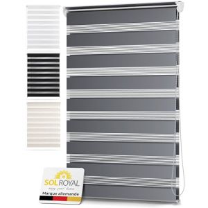 Sol Royal Store Enrouleur Double DL2 &ndash; Stores Jour Nuit sans Percage 70x220 cm &ndash; Occultant sans Percage Stores int&eacute;rieures &ndash; Protection Solaire visuelle Fenetre sans Percage Gris (Brandvin, neuf)