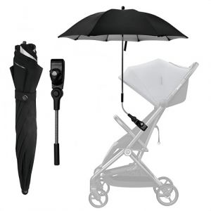FINEVERNEK Ombrelle Poussette Universelle, Ombrelle pour Poussette Anti UV 50+, Parasol Poussette Bébé Universelle Diamètre 73 cm, Parasol pour Poussette Universelle pour Poussette et Buggy, Noir (MOULLY, neuf)