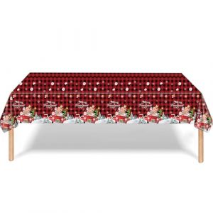 POPOYU Nappe de No&euml;l Anti-Taches Plaid Rouge Nappes Imperm&eacute;able avec Voiture de No&euml;l Rectangle 137*274CM D&eacute;coration de Table pour No&euml;l Party Anniversaire Nouvel An F&ecirc;tes de Fin d&rsquo;ann&eacute;e Cuisine Buffet (MoFish, neuf)