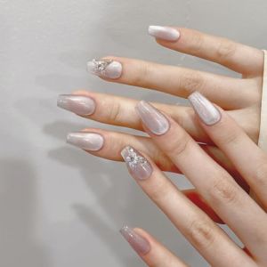 Ongles longs en œil de chat nude faits à la main, autocollants amovibles doux (échelle courte violette, Xs) (Seful Store, neuf)