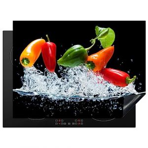 KitchenYeah© Protège Plaque Induction 70x52 cm Deco Cuisine Accessoire Pratique Protection De Vitroceramique Kitchen Gadget Piment - Noir - Légumes - Eau - Feuille (KitchenYeah, neuf)