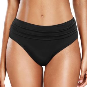 Bas Maillot De Bain Taille Haute pour Femme Élégant Bikini Taille Haute Ruched Bikini Slips Couleur Unie Triangle Short de Bain Amincissant Gainant Ventre Plat Vintage Élastique Bas de Plage (Ji1QingzhEN, neuf)