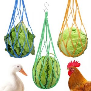 Lot de 3 Filet &agrave; Suspendre pour Poulet avec Crochet, Alimentation Volaille Sac en Maille avec Crochet, Poulet Filet Sac avec Crochet pour Poulailler, Cage &agrave; Oiseaux, Activit&eacute; de Picorage (DGMAIXIN, neuf)